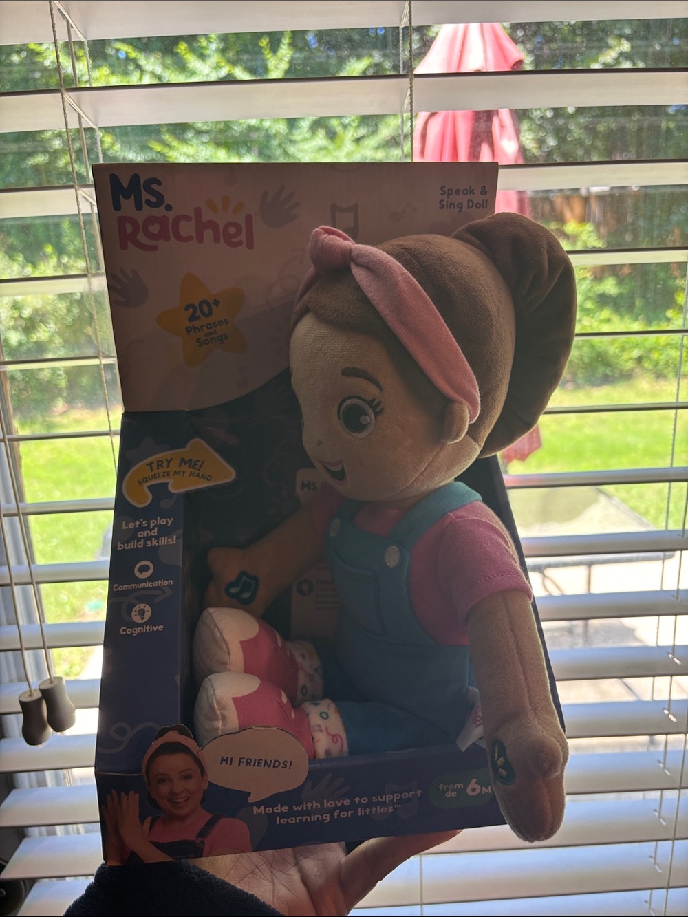 Rachel Plush Doll with Pink Headband and Blue Overalls